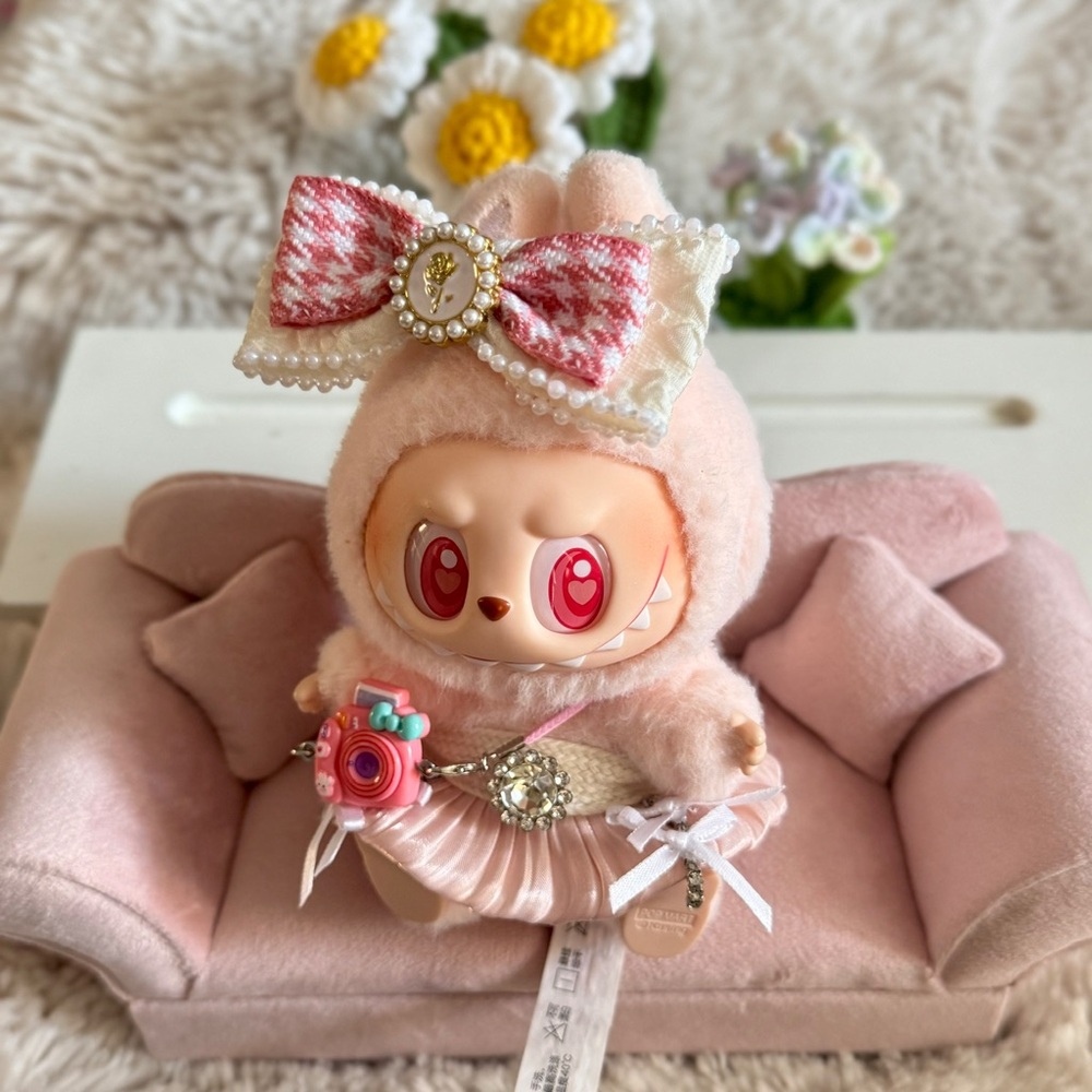 Labubu clothes and accessories - Pretty Pink Color tube dress with Bow & Camera